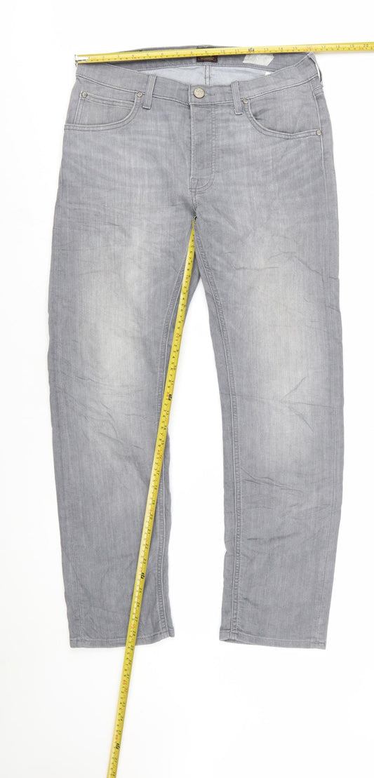 Lee Men's Grey Daren Button Fly Straight Jeans W32 L30 Cotton Blend