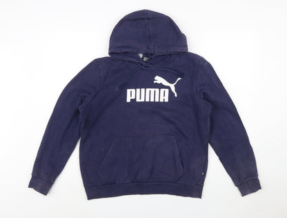 Puma Men's Blue Pullover Hoodie L Fleece Logo Sweatshirt