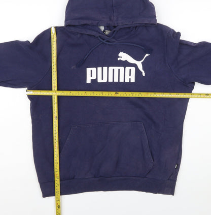 Puma Men's Blue Pullover Hoodie L Fleece Logo Sweatshirt