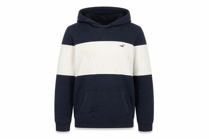 Hollister Mens Blue White Pullover Hoodie Small Logo Striped Sweatshirt