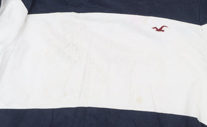 Hollister Mens Blue White Pullover Hoodie Small Logo Striped Sweatshirt