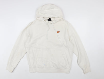 Nike Women Ivory Pullover Hoodie Medium Cotton Blend Logo Casual