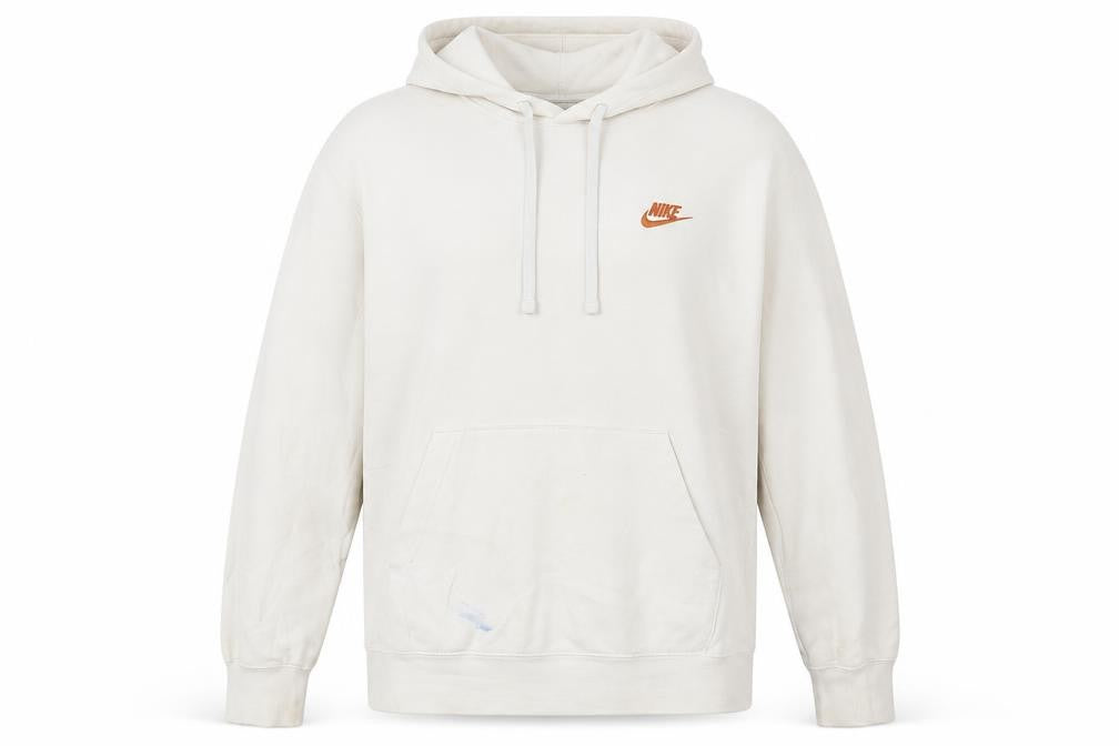 Nike Women Ivory Pullover Hoodie Medium Cotton Blend Logo Casual