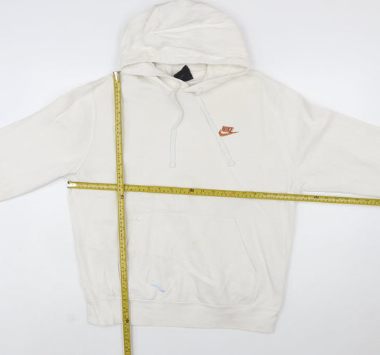 Nike Women Ivory Pullover Hoodie Medium Cotton Blend Logo Casual