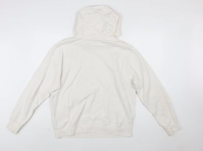 Nike Women Ivory Pullover Hoodie Medium Cotton Blend Logo Casual