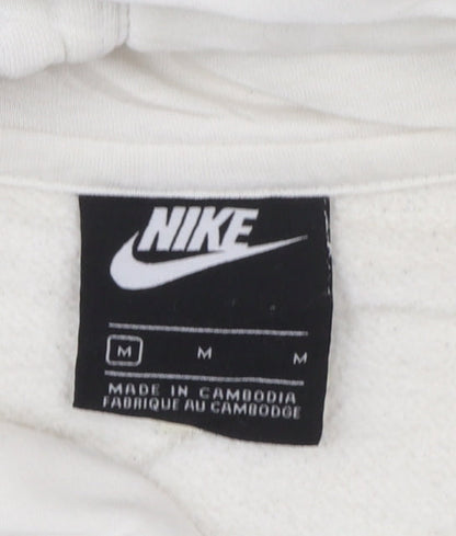 Nike Women Ivory Pullover Hoodie Medium Cotton Blend Logo Casual