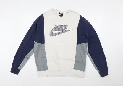Nike Men's Grey Blue Crew Neck Pullover Sweatshirt M
