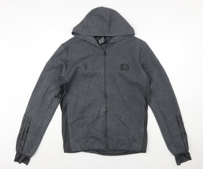 Adidas Men's Grey Full Zip Hoodie L Cotton Blend Sportswear