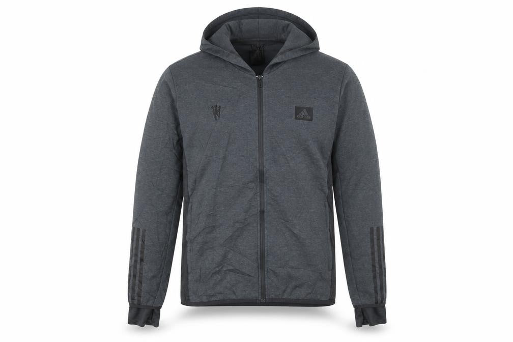 Front view of Adidas Men's Grey Full Zip Hoodie L Cotton Blend Sportswear