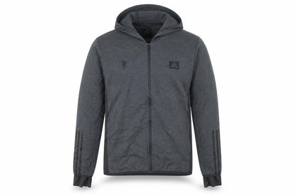 Front view of Adidas Men's Grey Full Zip Hoodie L Cotton Blend Sportswear