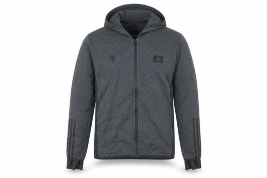 Front view of Adidas Men's Grey Full Zip Hoodie L Cotton Blend Sportswear