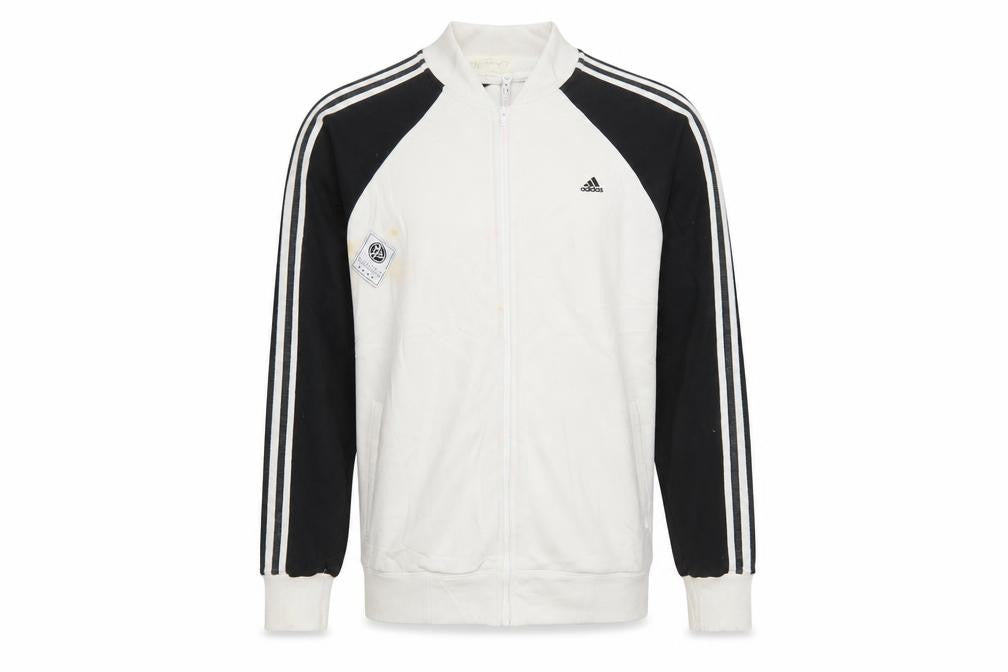 Front view of Adidas Men's White Full Zip Sweatshirt L Sports Fleece Jacket