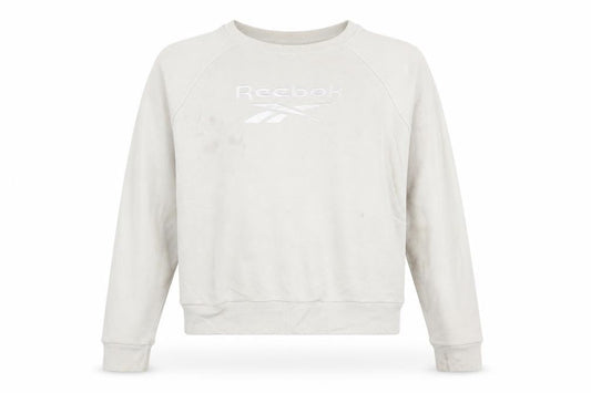 Reebok Womens Beige Sweatshirt Small Crew Neck Logo Cotton Blend