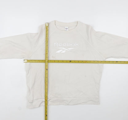 Reebok Womens Beige Sweatshirt Small Crew Neck Logo Cotton Blend