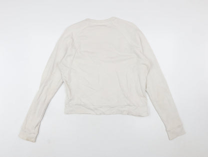 Reebok Womens Beige Sweatshirt Small Crew Neck Logo Cotton Blend