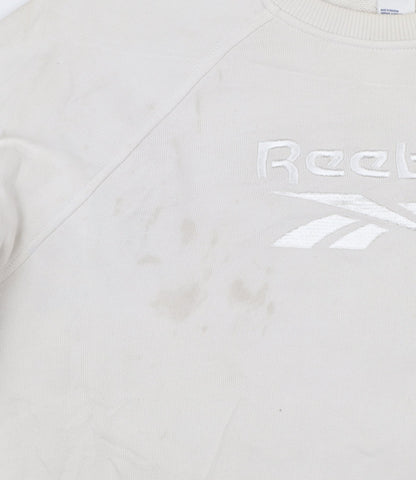 Reebok Womens Beige Sweatshirt Small Crew Neck Logo Cotton Blend
