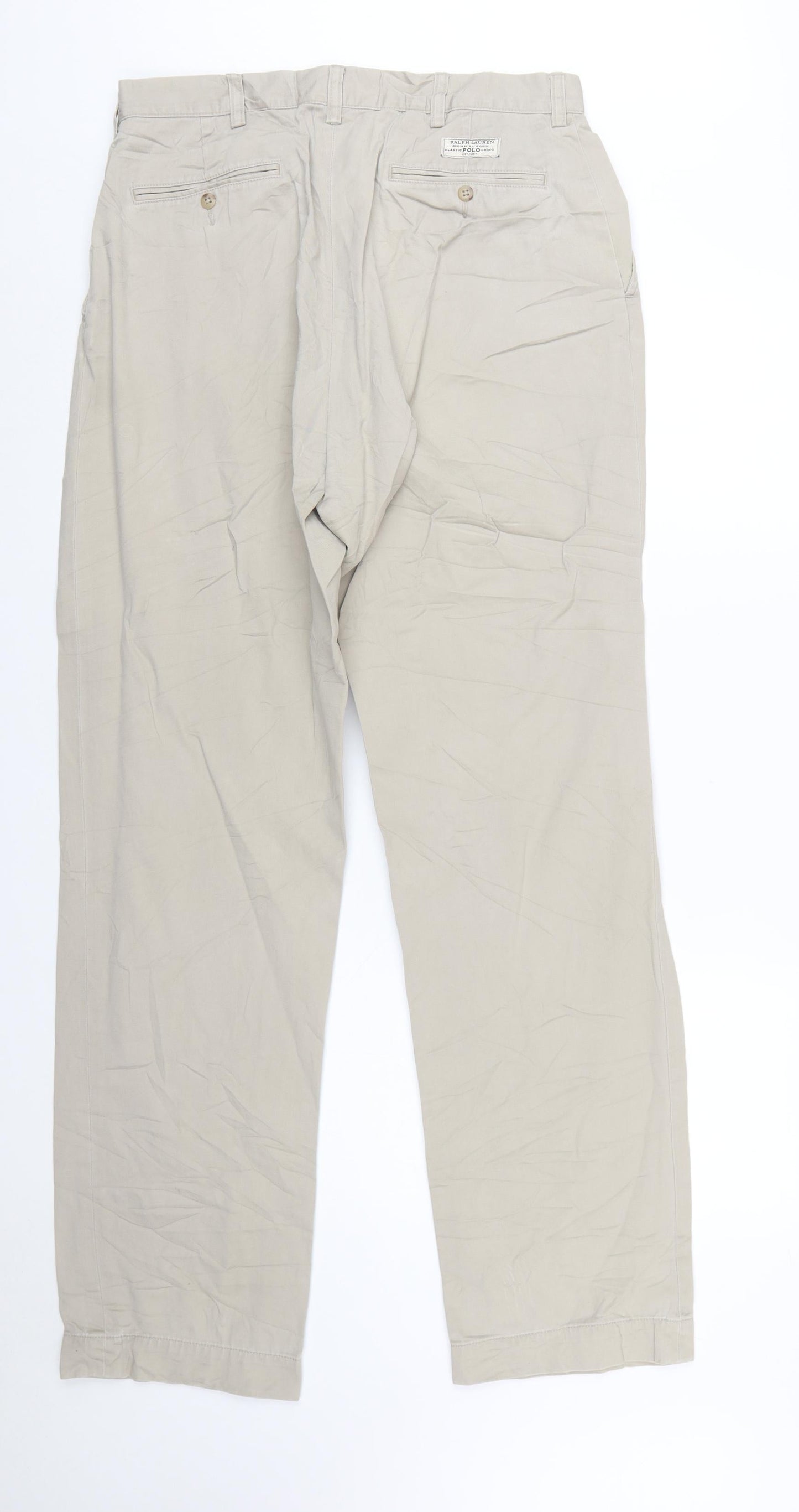 Ralph Lauren Men's Beige Chino Trousers 34x34 Cotton Regular Fit
