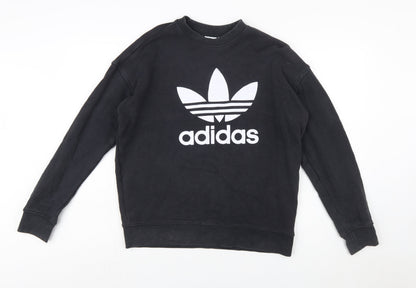 Adidas Womens Black Trefoil Logo Sweatshirt Size 10 Cotton Pullover
