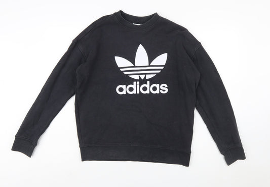 Adidas Womens Black Trefoil Logo Sweatshirt Size 10 Cotton Pullover