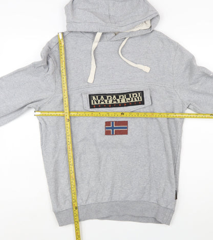 Napapijri Men's Grey Pullover Hoodie S Logo Outdoor Style