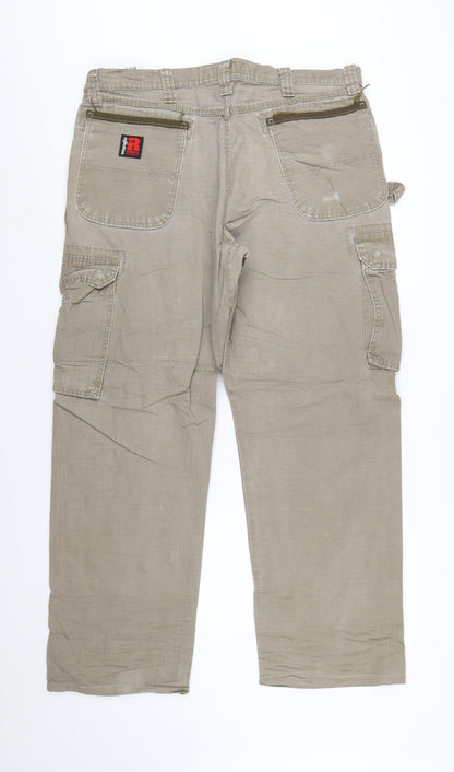 Wrangler Mens Beige Cargo Workwear Trousers Size 36x32