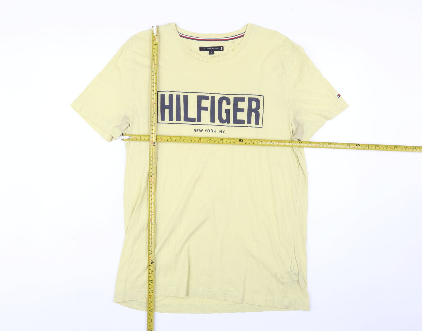 Tommy Hilfiger Men’s Beige Logo T-Shirt L Short Sleeve Cotton
