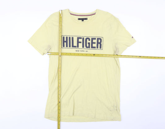 Tommy Hilfiger Men’s Beige Logo T-Shirt L Short Sleeve Cotton