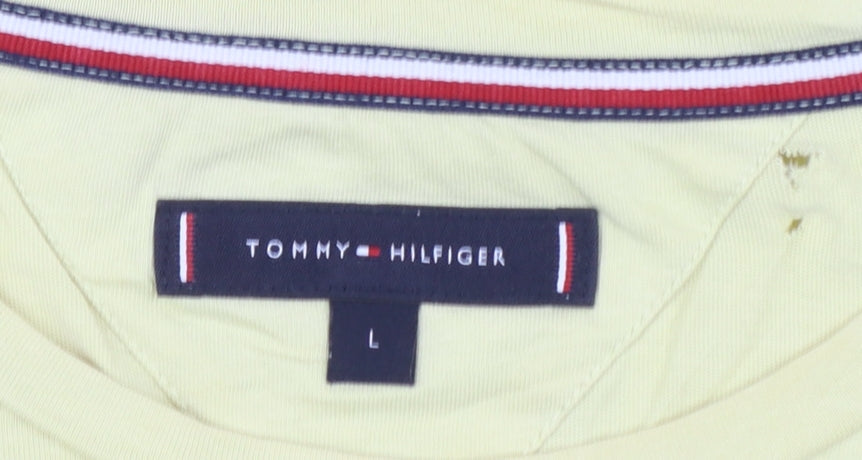 Tommy Hilfiger Men’s Beige Logo T-Shirt L Short Sleeve Cotton