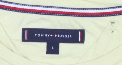 Tommy Hilfiger Men’s Beige Logo T-Shirt L Short Sleeve Cotton