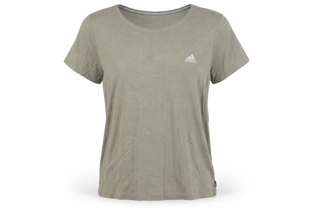 Front view of Adidas Women Green Cotton Crew Neck Short Sleeve T-Shirt, size 18