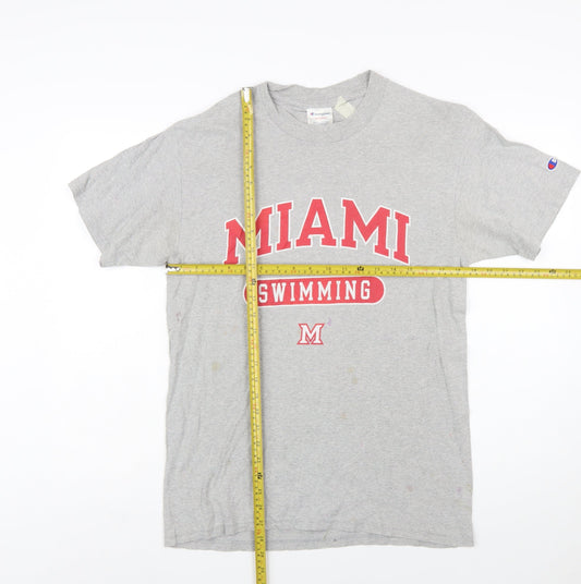 Champion Men's Grey Miami Swimming Graphic T-Shirt Medium Cotton