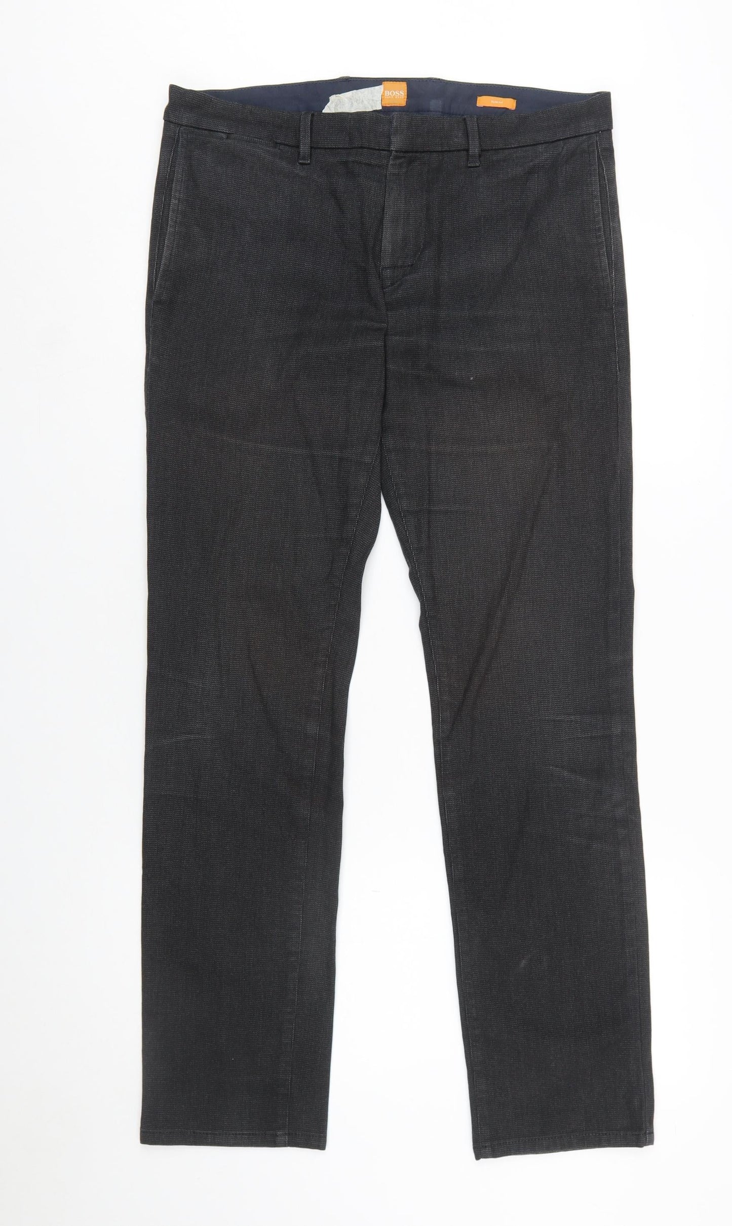 BOSS Men's Black 32R Regular Fit Cotton Blend Chino Trousers