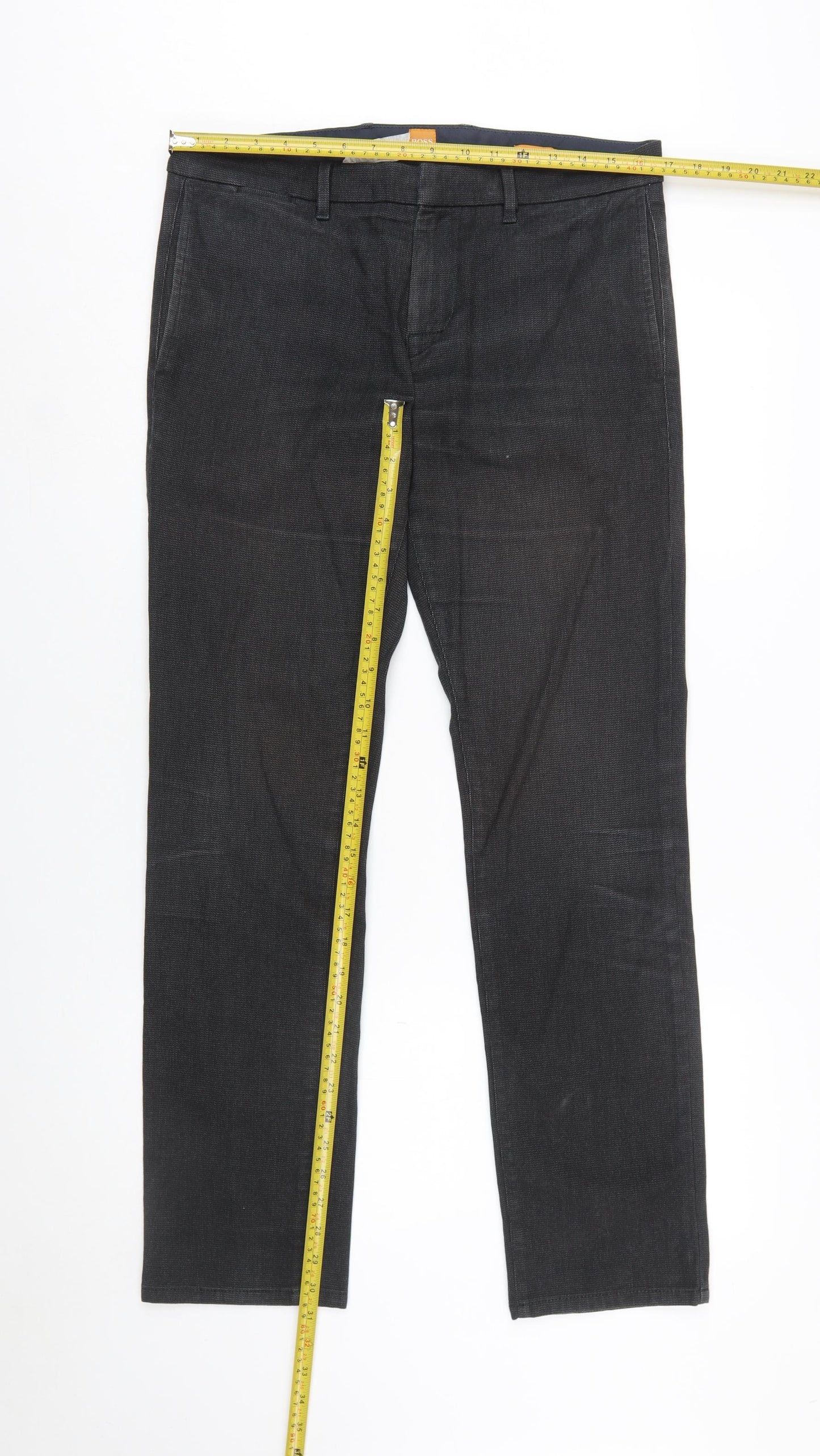 BOSS Men's Black 32R Regular Fit Cotton Blend Chino Trousers