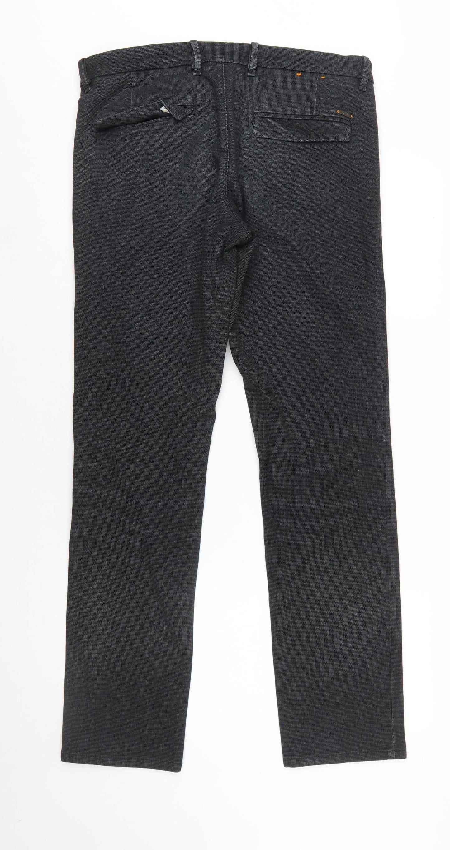 BOSS Men's Black 32R Regular Fit Cotton Blend Chino Trousers