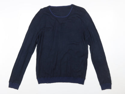 Hugo Boss Mens Blue V-Neck Cotton Pullover Jumper Medium