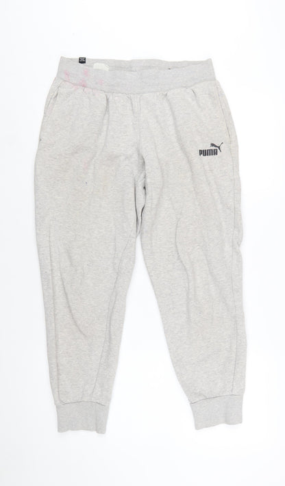 Puma Womens Grey Jogger Sweatpants M Cotton Blend Fleece Trousers