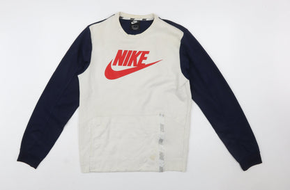 Nike Men's Beige & Navy Logo Pullover Sweatshirt Size S