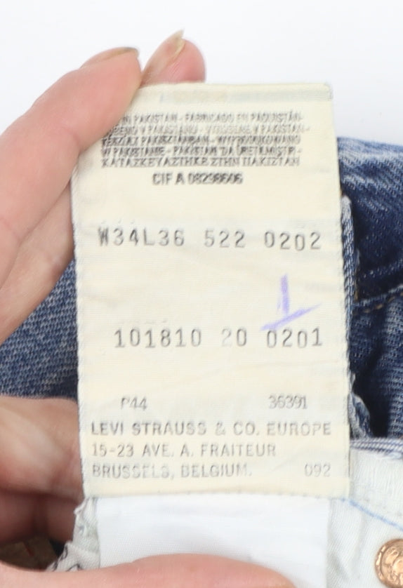 Levi's Mens Blue 522 Straight Denim Jeans W34 L36 Classic Cotton