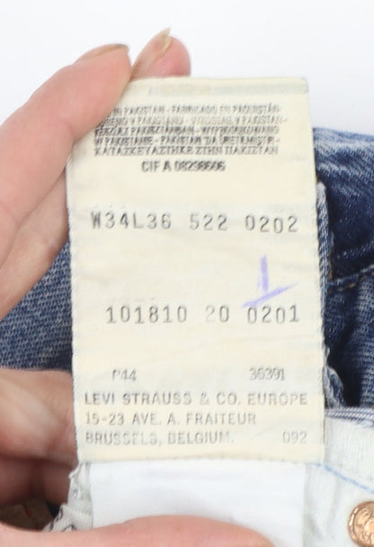 Levi's Mens Blue 522 Straight Denim Jeans W34 L36 Classic Cotton