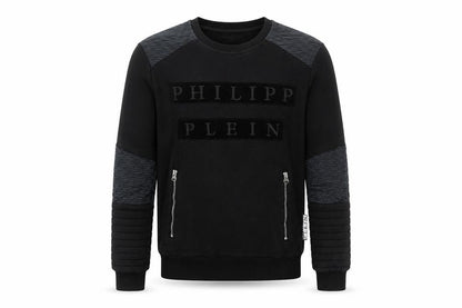 Philipp Plein Men's Black M Pullover Sweatshirt with Logo and Zip Accents