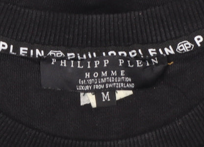 Philipp Plein Men's Black M Pullover Sweatshirt with Logo and Zip Accents