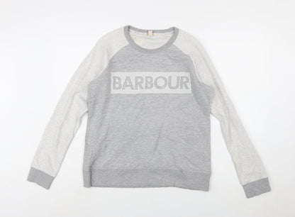 Barbour Women Grey Colourblock Logo Sweatshirt UK 10 Cotton Blend