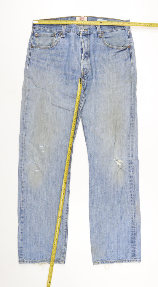 Levi's 501 Men's Blue Straight Leg Distressed Jeans W36 L34