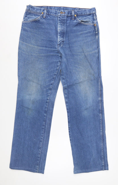 Wrangler Men's Blue Straight Denim Jeans 36x32 Cotton Classic Fit