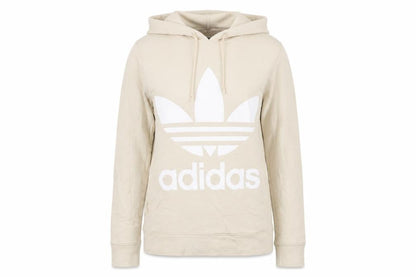Front view of Adidas Women Beige Hooded Pullover Hoodie UK 6 Cotton Blend Logo