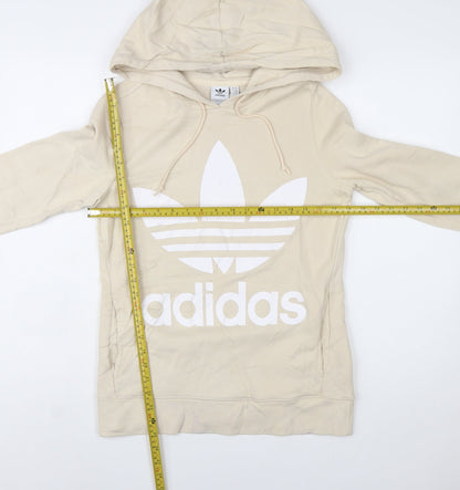 Adidas Women Beige Hooded Pullover Hoodie UK 6 Cotton Blend Logo