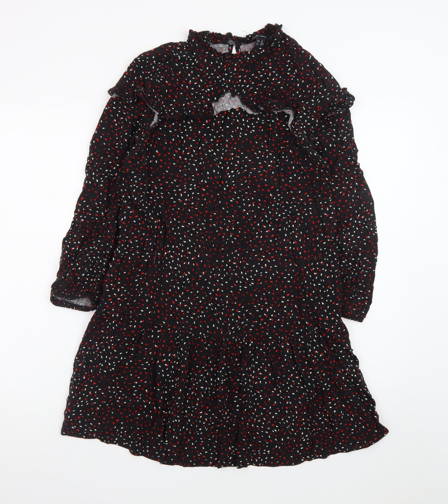 New Look Women's Black Floral Ruffle Shift Dress Size 8