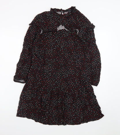 New Look Women's Black Floral Ruffle Shift Dress Size 8