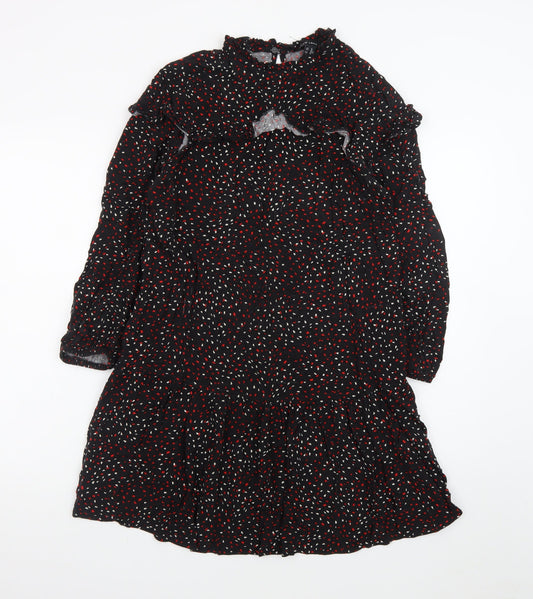 New Look Women's Black Floral Ruffle Shift Dress Size 8