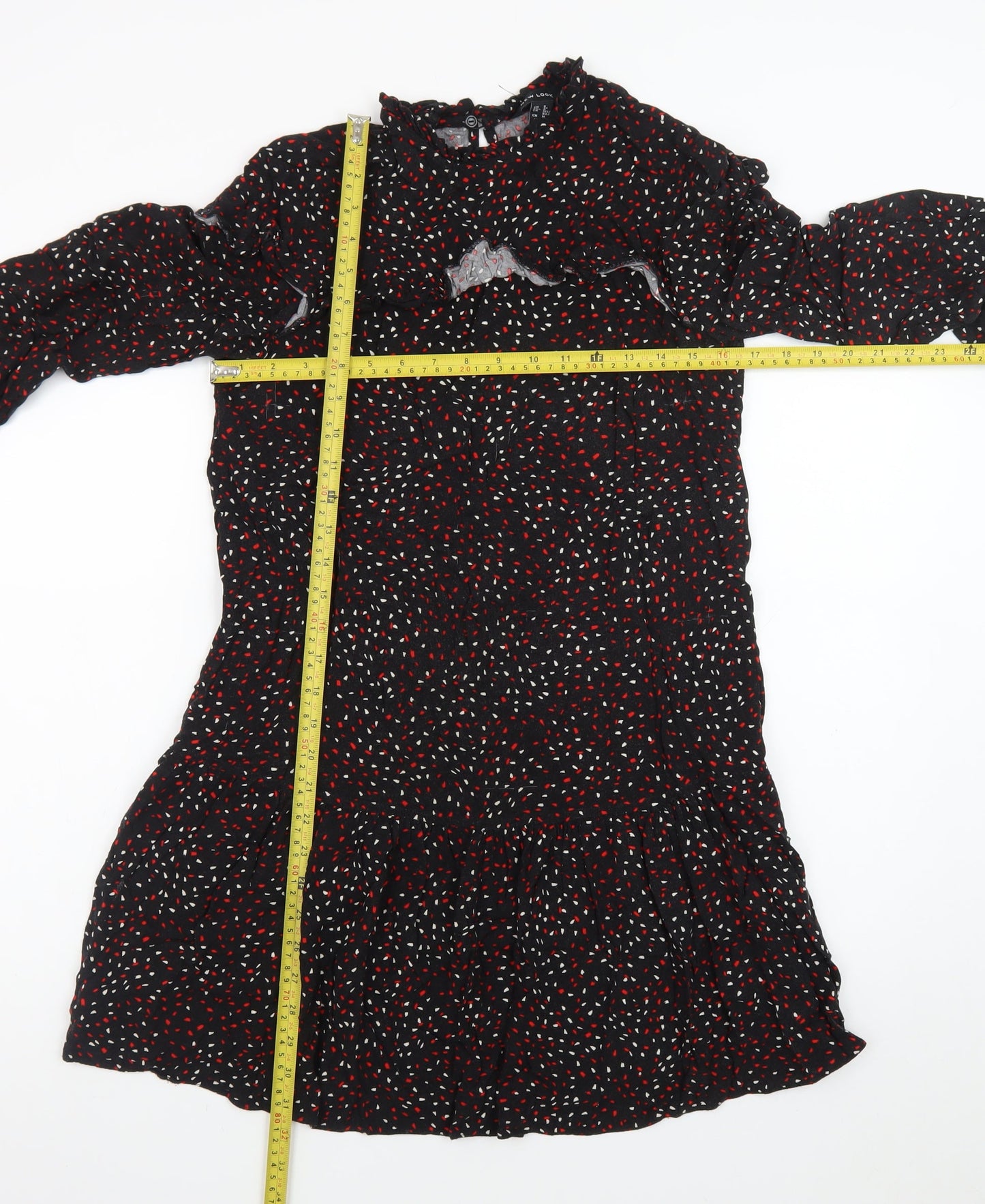 New Look Women's Black Floral Ruffle Shift Dress Size 8